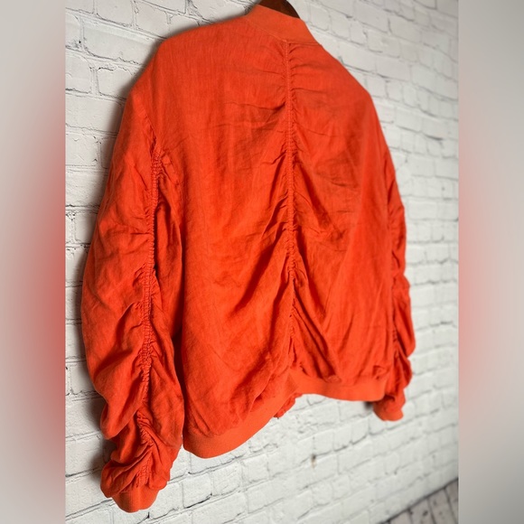 Free People Ruched Linen bomber orange Jacket - Picture 11 of 13